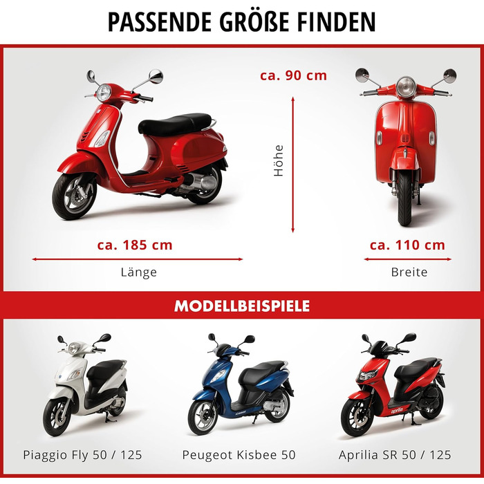 Водонепроникний чохол для мотоцикла та скутера Vespa All Weather, всесезонний захисний тент від дощу та пилу, чорний, розмір S (185x90x110 см)