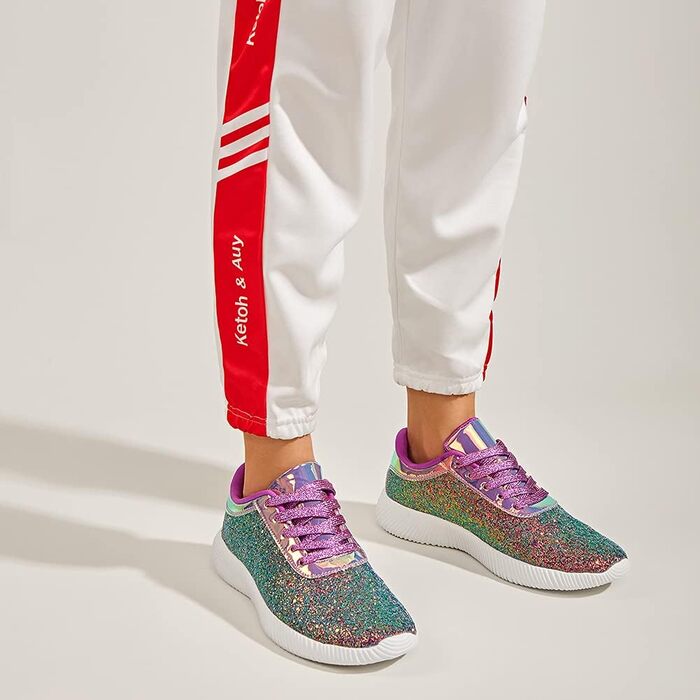 Кросівки жіночі LUCKY STEP блискучі, з паєтками та стразами, фіолетові (36 EU)