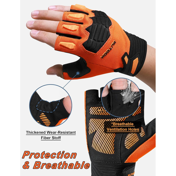 Велосипедні рукавички KUTOOK MTB для гірського велосипеда, чоловічі/жіночі, літні, з підкладкою 5mm Pam Pad, захист TPR SCR, сенсорний екран, дихаючі, KT202, Сіро-помаранчеві (M, Помаранчеві)