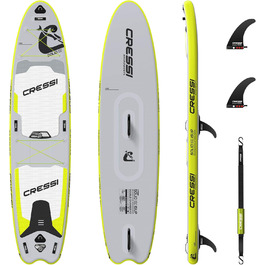 Надувна SUP-дошка Cressi Isup 12'2'' комплект для дорослих, сіро-флуоресцентна, швидке накачування, повний набір аксесуарів