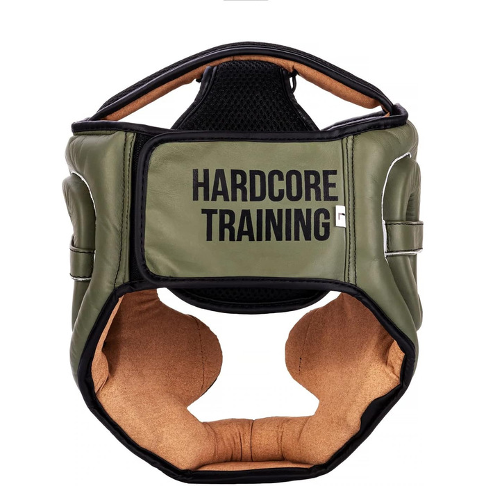 Захисний шолом Hardcore Training Classic для MMA, боксу, муай тай, кікбоксингу, тхеквондо, карате, універсальний розмір, шкіра, хакі-чорний