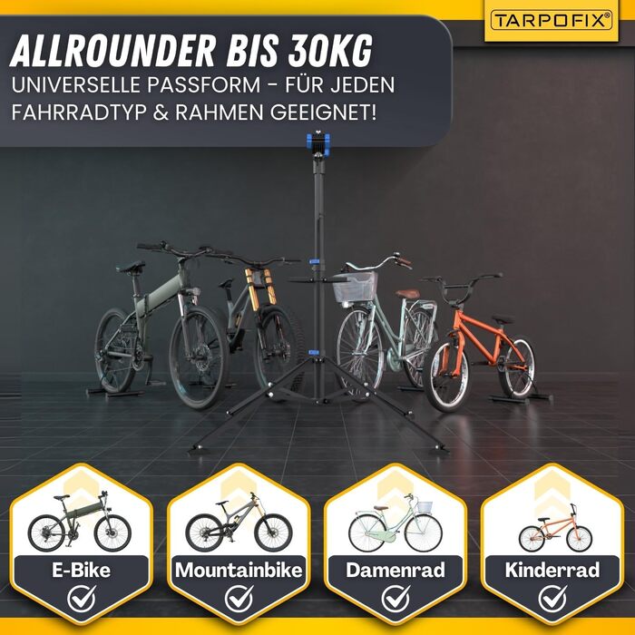 Підставка для збирання велосипедів Tarpofix® до 30 кг | Професійна підставка для ремонту велосипедів та електровелосипедів | Міцна підставка для велосипедів E-Bike | Підставка для ремонту велосипедів, блакитна