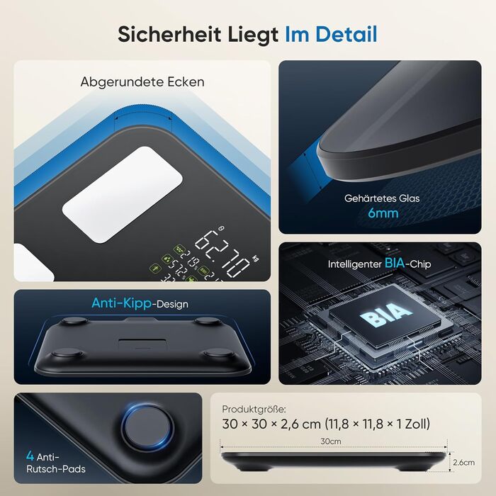 Смарт-ваги для тіла з аналізатором жиру Personenwaage: Bluetooth, 28 показників, до 180 кг