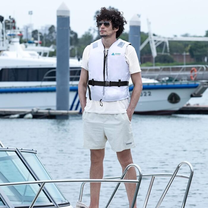 Спасальний жилет Leader International для дорослих, плавальна жилетка з піни, білий, XL (90кг+)