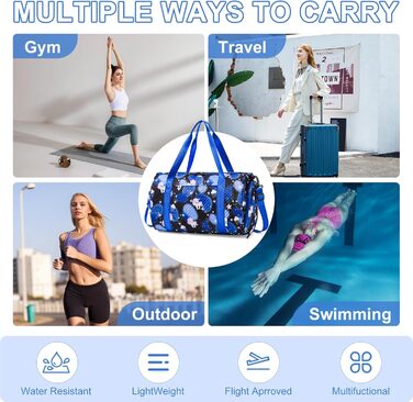 Спортивна сумка для дівчинки з єдинорогом, водонепроникна сумка для плавання з відділенням для взуття та мокрих речей, маленька сумочка для дівчат, спортивна сумка для подорожей, фітнесу, школи, плавання, (чорна)